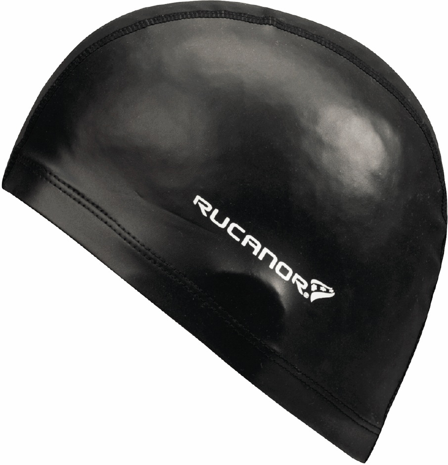 Schwarze Rucanor Schwimmkappe aus Silikon mit Logo