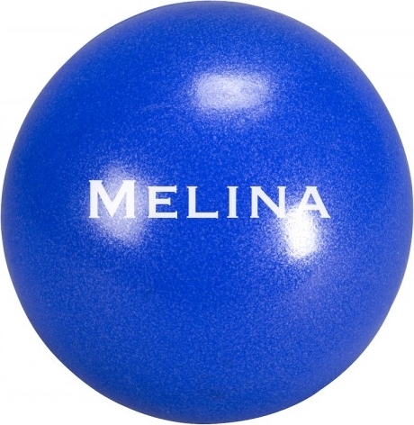 Blauer Gymnastikball mit weißem Melina-Schriftzug auf der Vorderseite