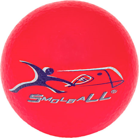 Leuchtend roter Smolball für Sport und Spiel mit aufgedrucktem Logo und Piktogramm