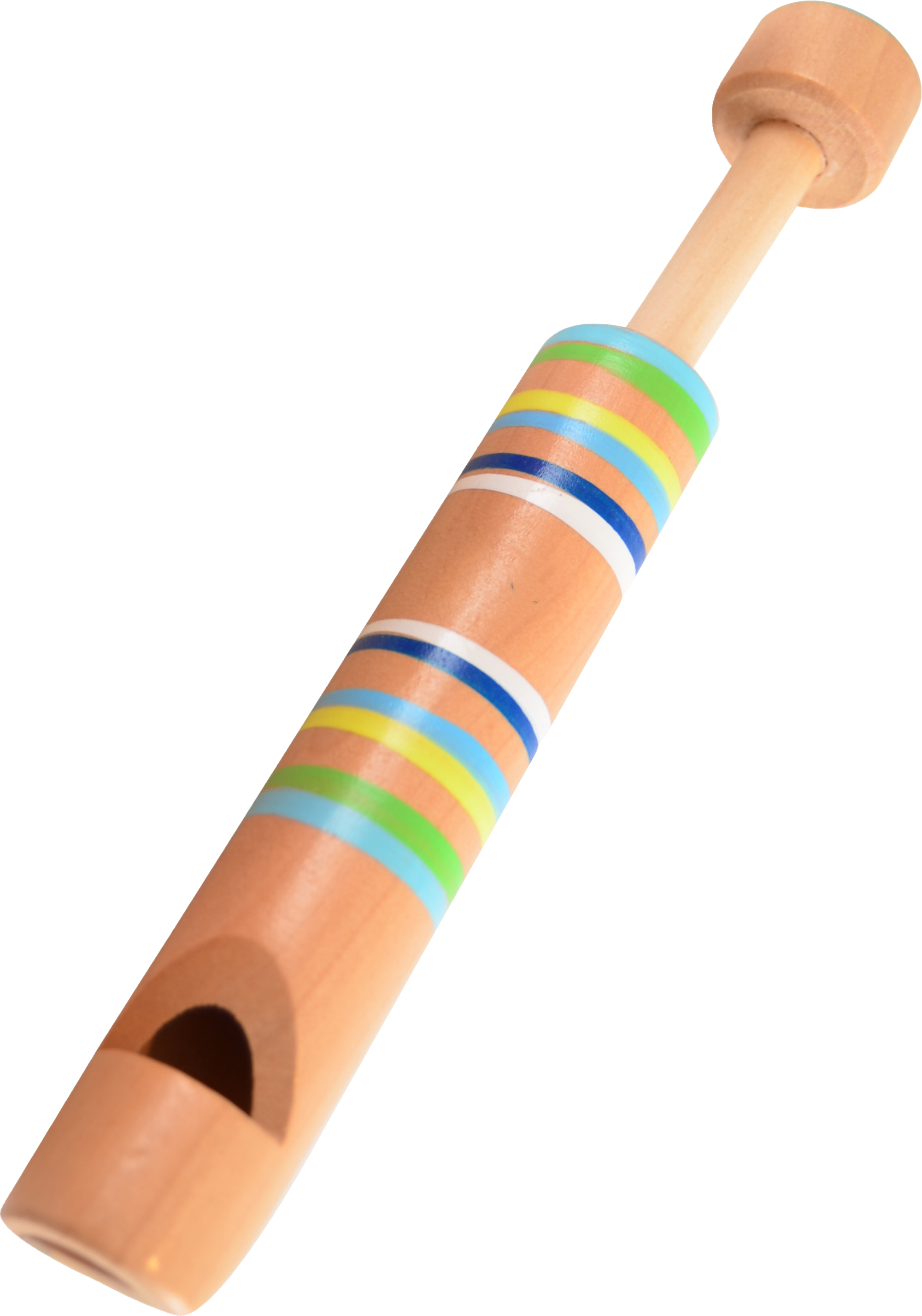 Bunte Holzrassel mit farbigen Streifen und Holzgriff
