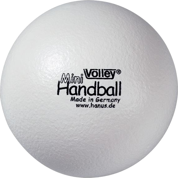 Weißer Mini Volley Handball mit Aufschrift, hergestellt in Deutschland, ideal für Sport und Freizeit