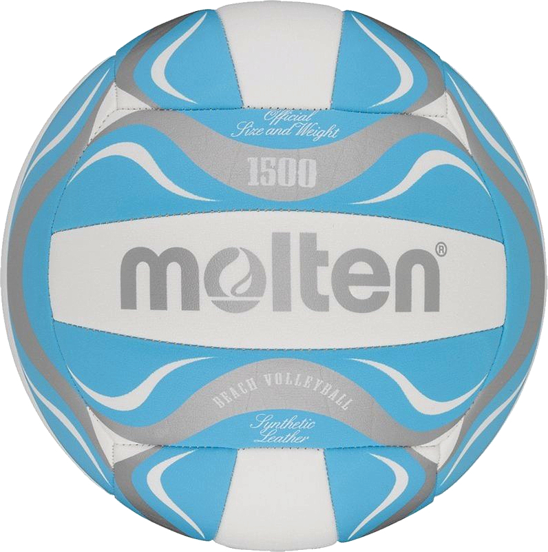 Ein Molten Beachvolleyball Modell 1500 in Blau und Weiß, geeignet für Strandspiele